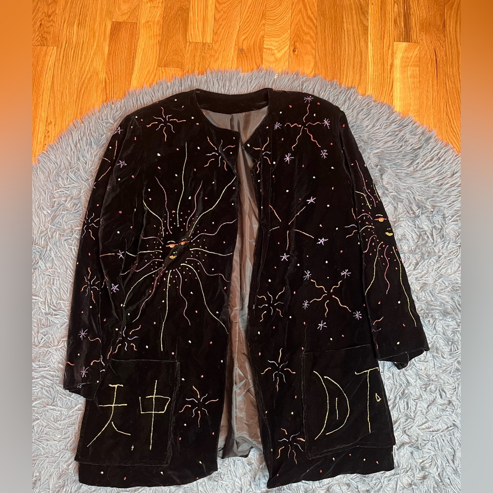 Celestial Black Velvet Hand Painted Jacket Size L